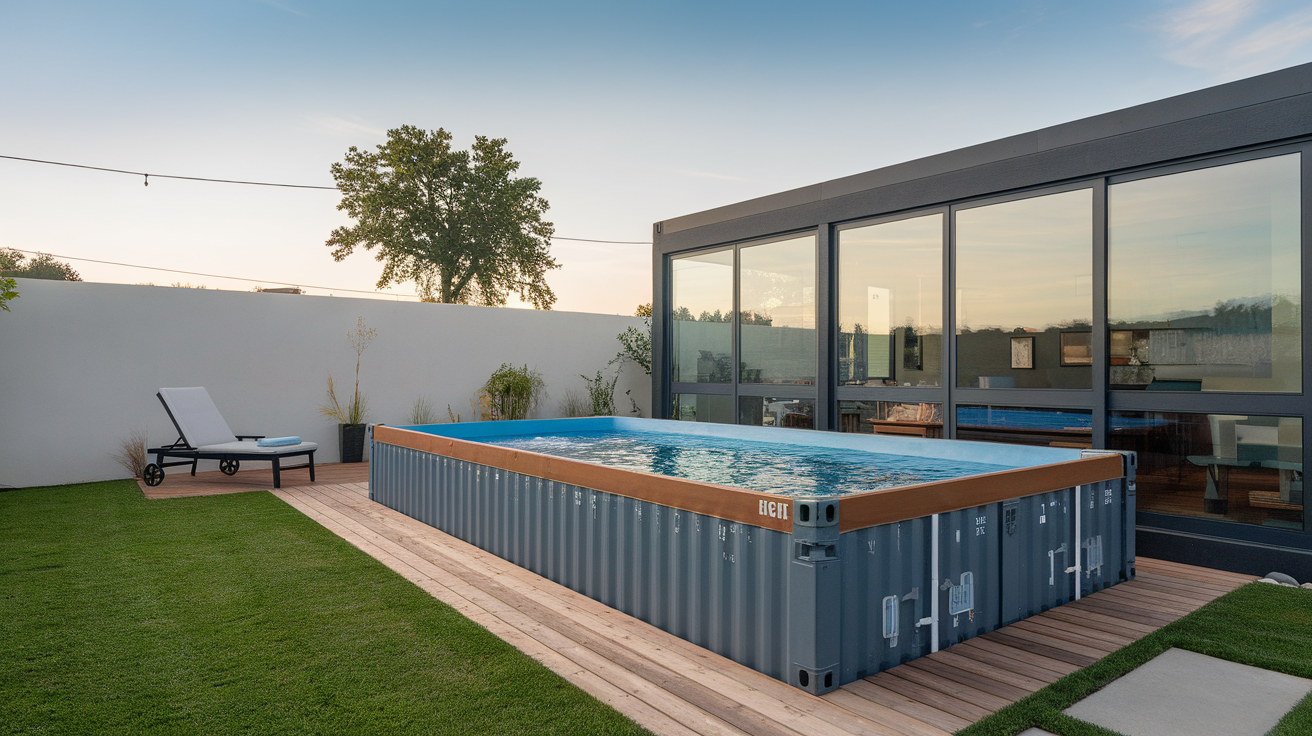 shipping container pool in modern backyard