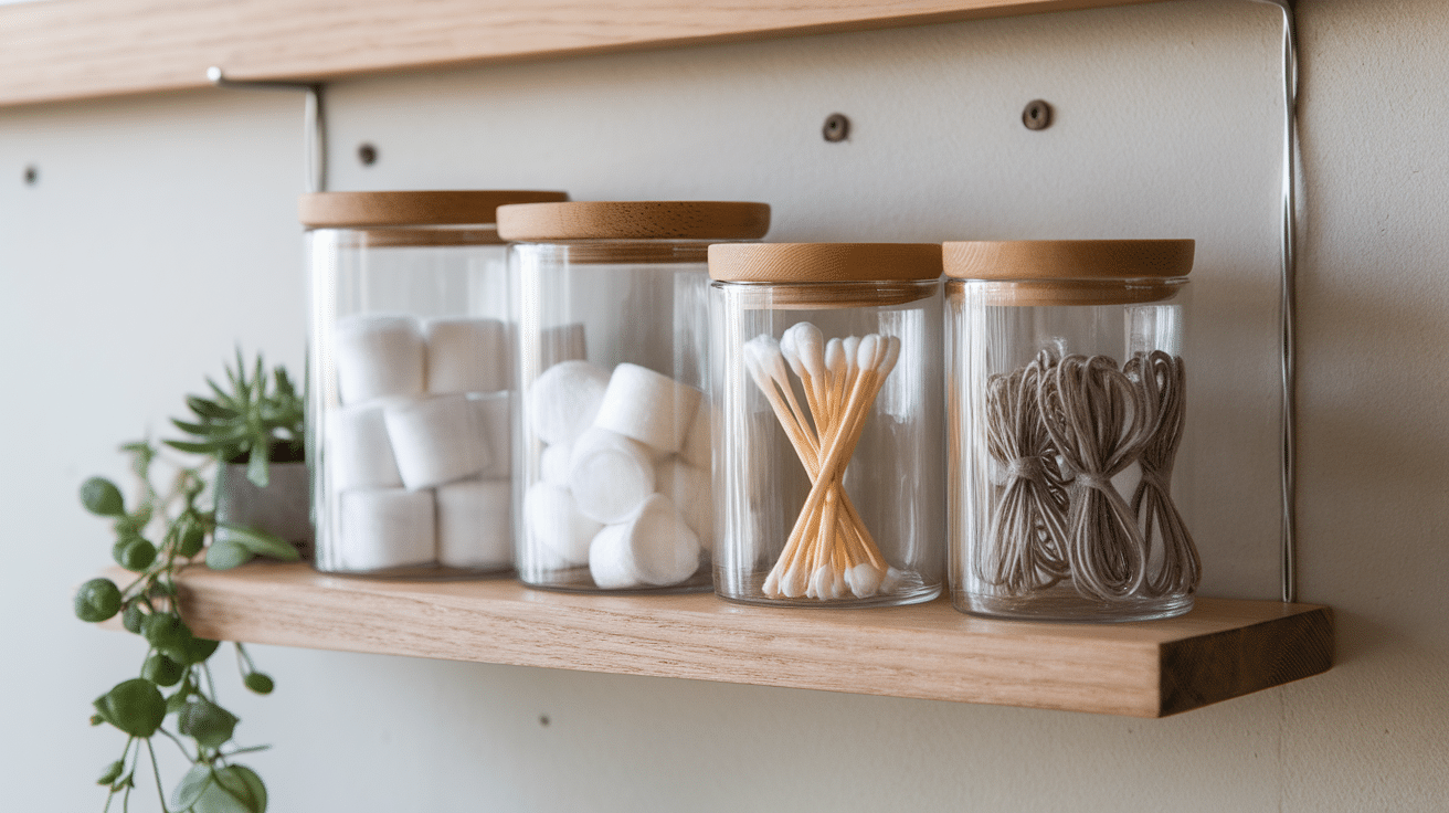 clear bathroom canisters with cotton pads and q tips home organization