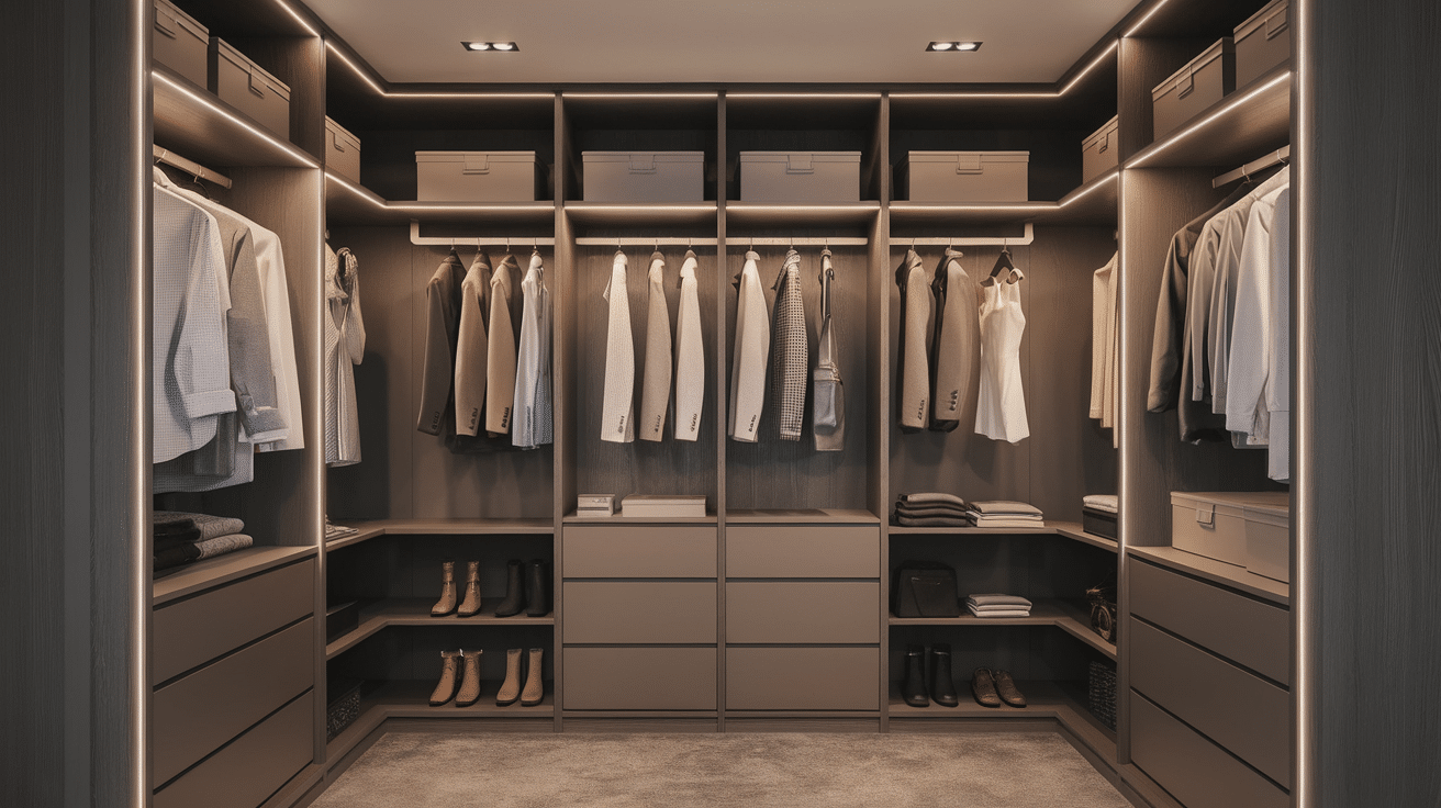 closet with motion sensor led lighting strip home organization