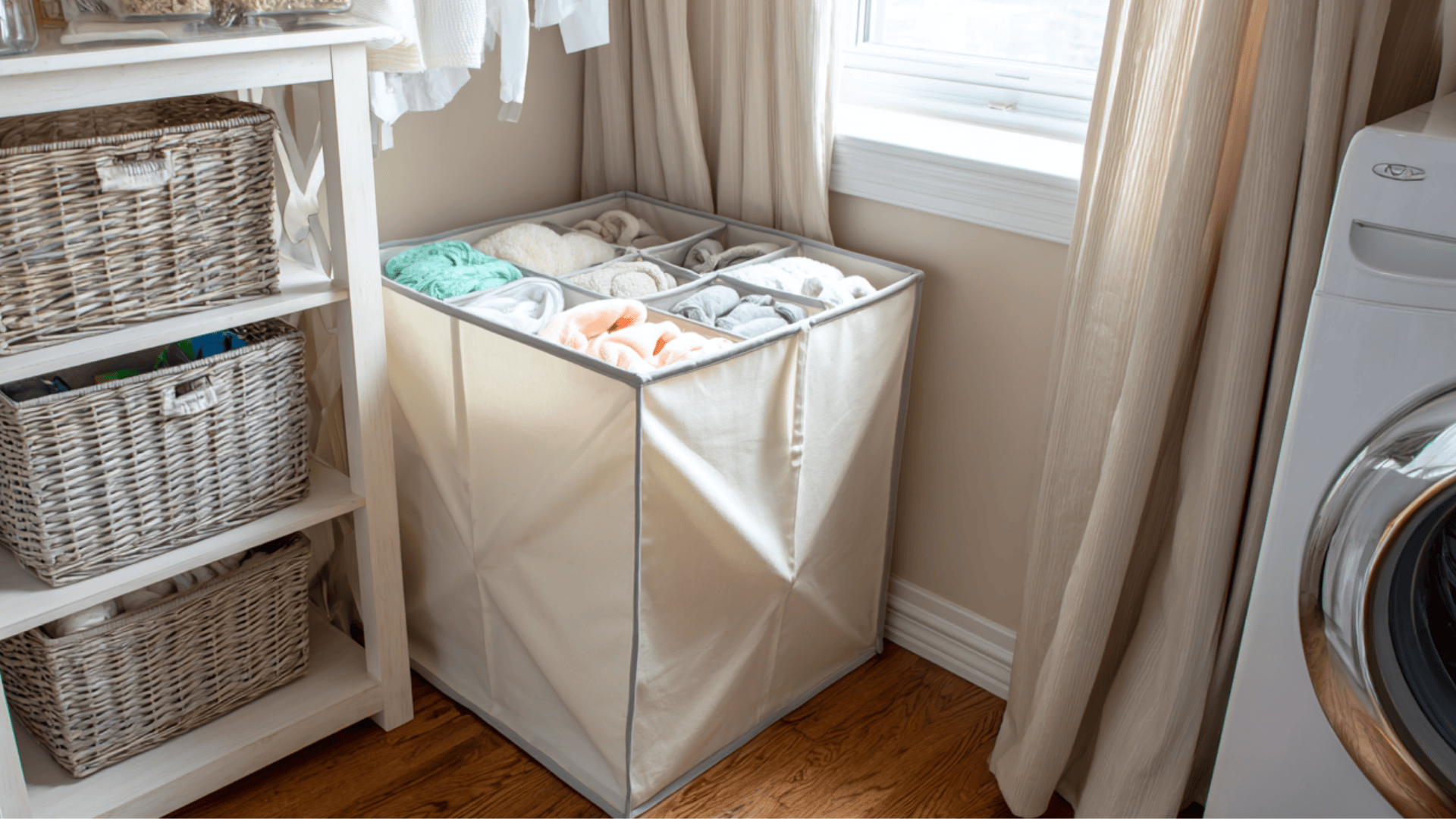collapsible laundry hamper with compartments for studio apartment storage ideas