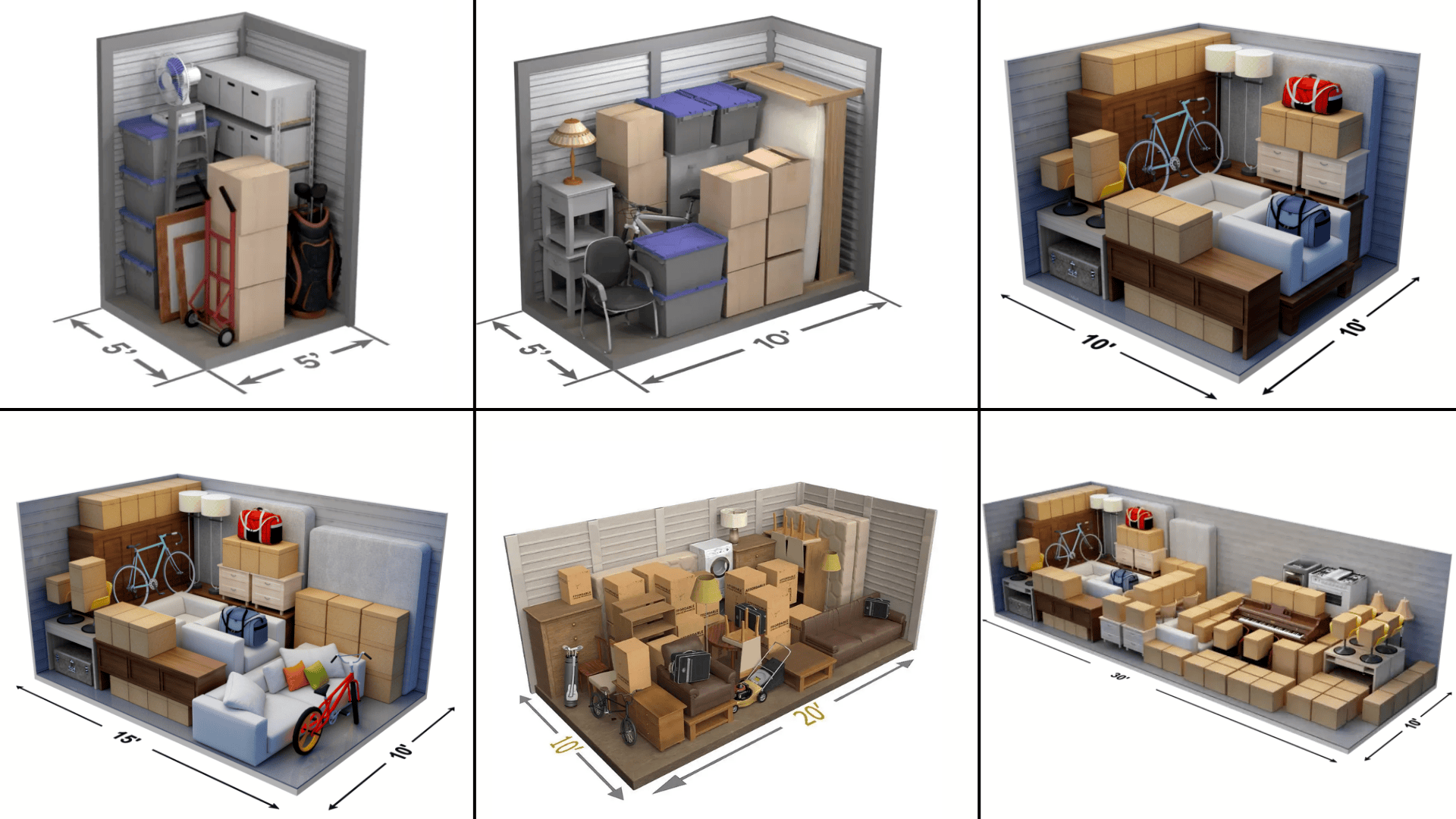 common storage unit sizes=