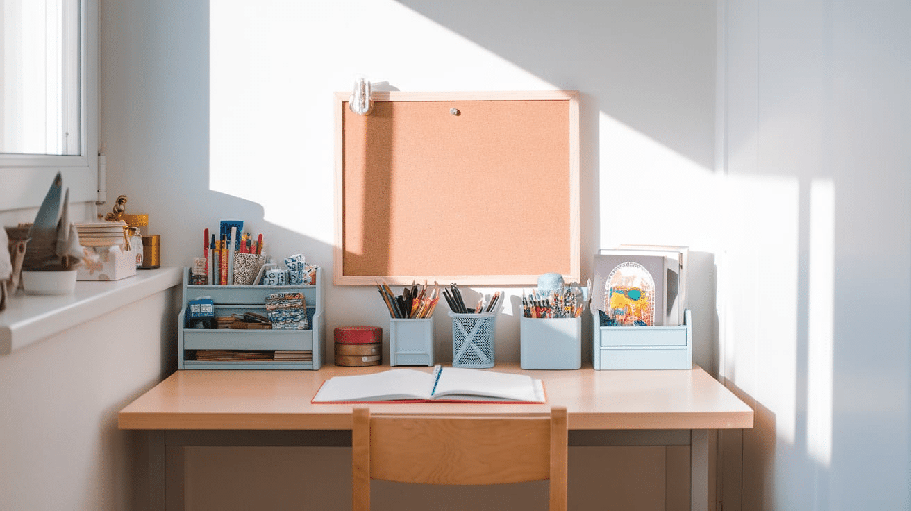 kids homework station with desk and school supplies home organization