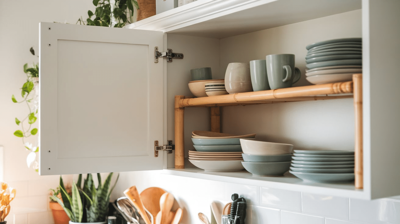 kitchen shelf risers stacking dishes and cups home organization