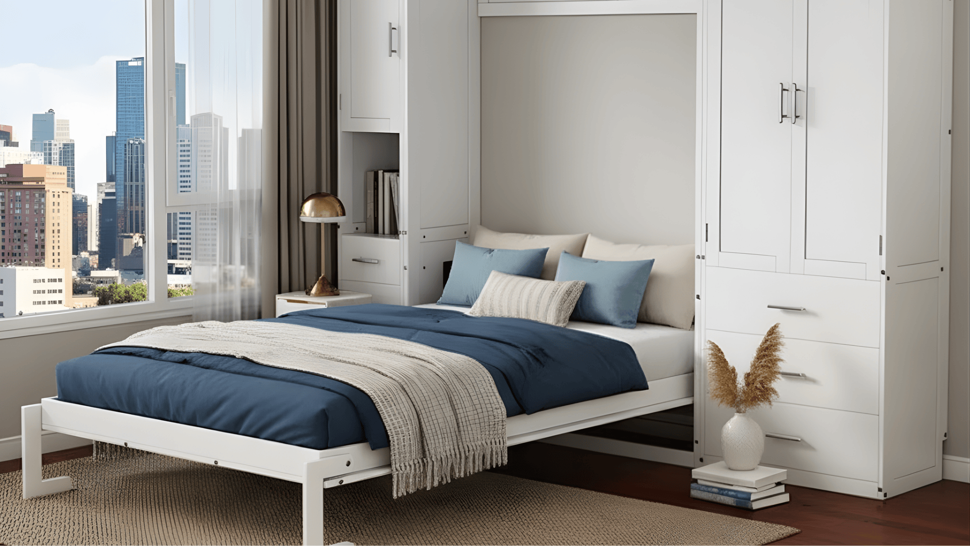 murphy bed with fold down desk for studio apartment storage ideas