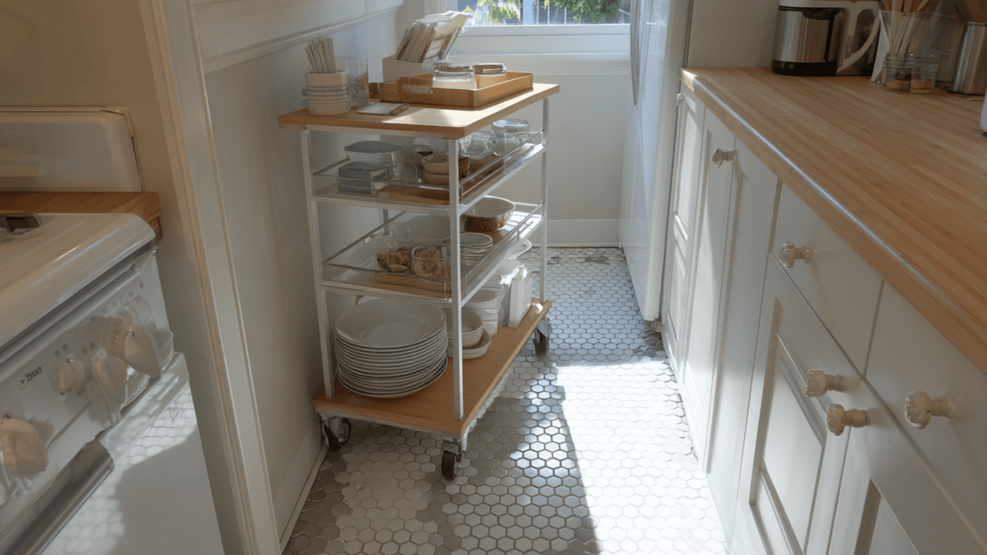 slim rolling carts for studio apartment storage ideas