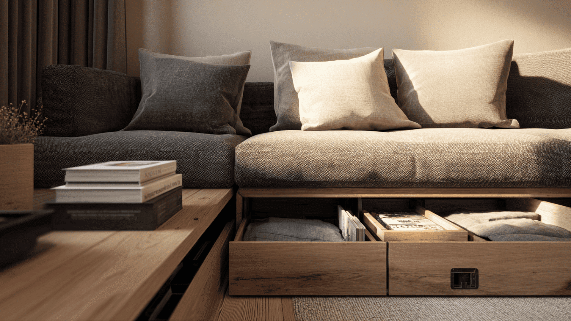 under couch storage drawers for studio apartment storage ideas
