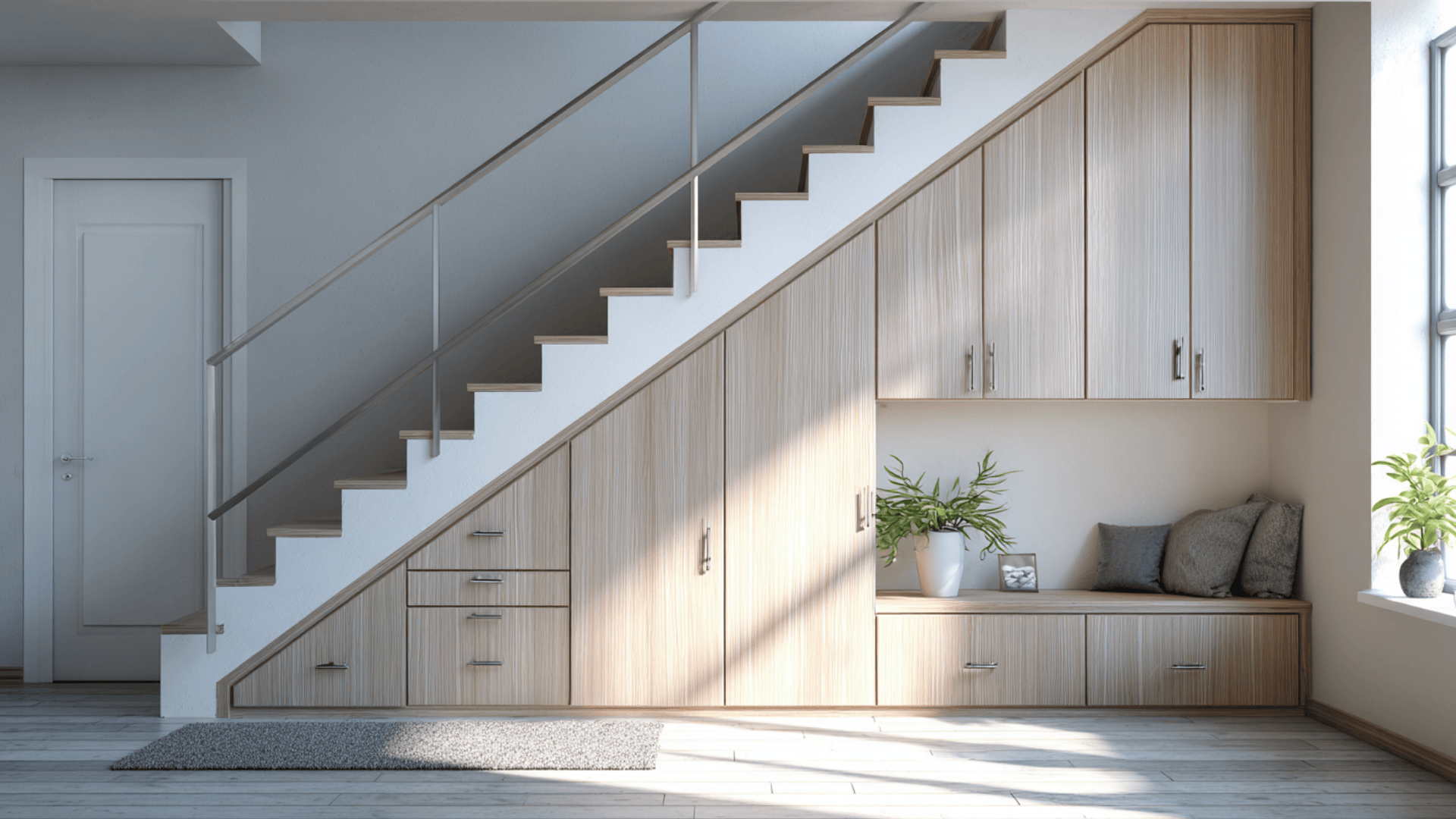under stair storage drawers or cabinets for studio apartment storage ideas