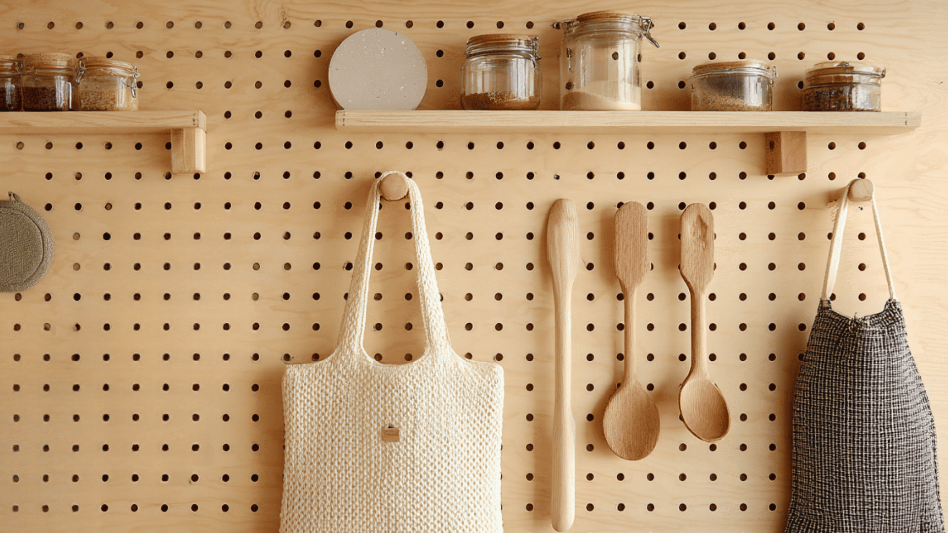 use hooks pegboards and rails for studio apartment storage ideas