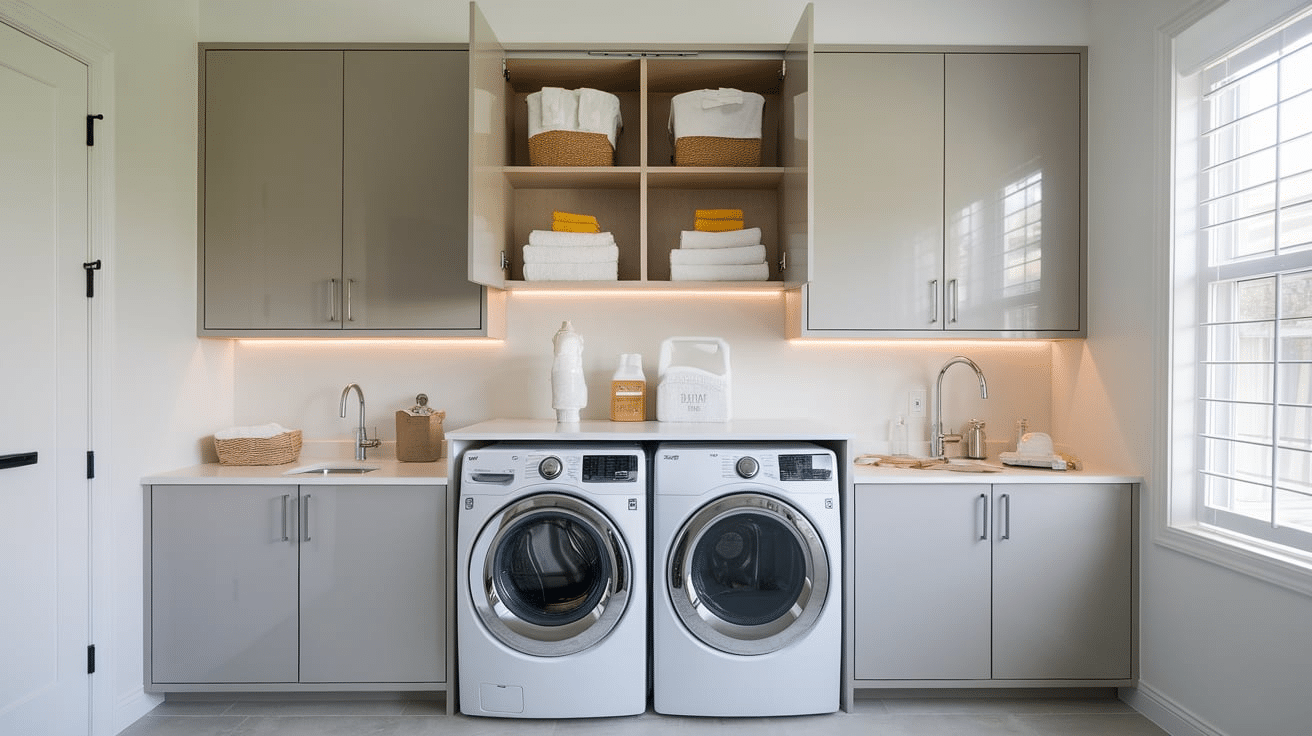 wall mounted cabinet above washer with detergent storage home organization