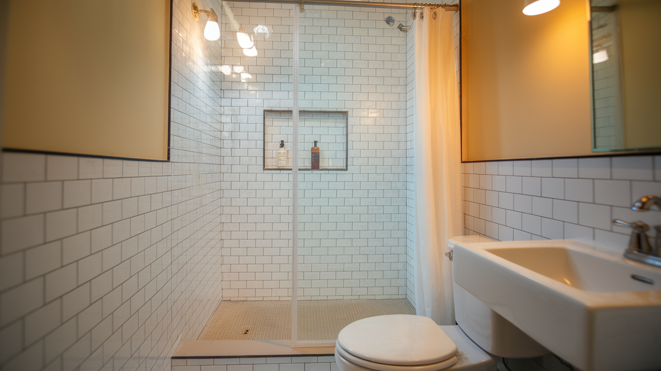 alcove layout small bathroom walk in shower idea