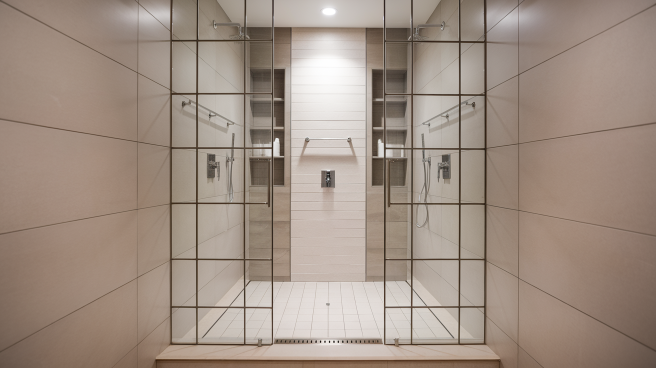 centered entry small bathroom walk in shower idea