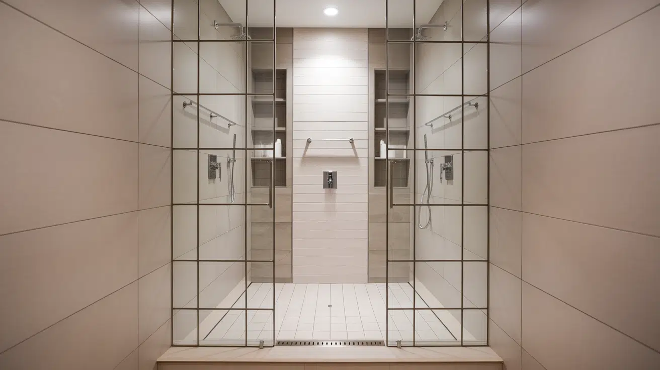 centered entry small bathroom walk in shower idea