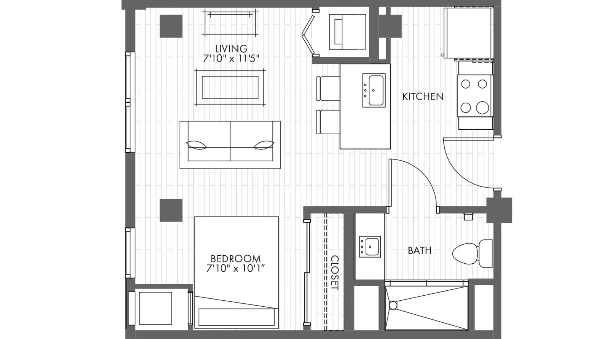 compact studio apartment