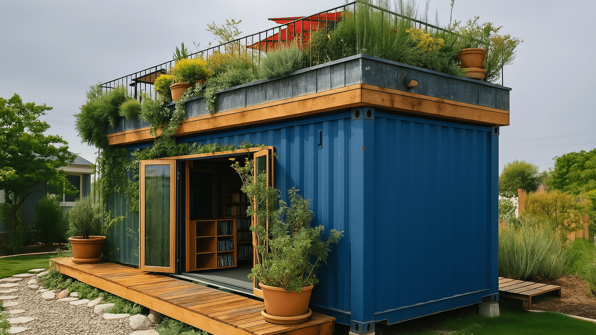 container home with roof garden