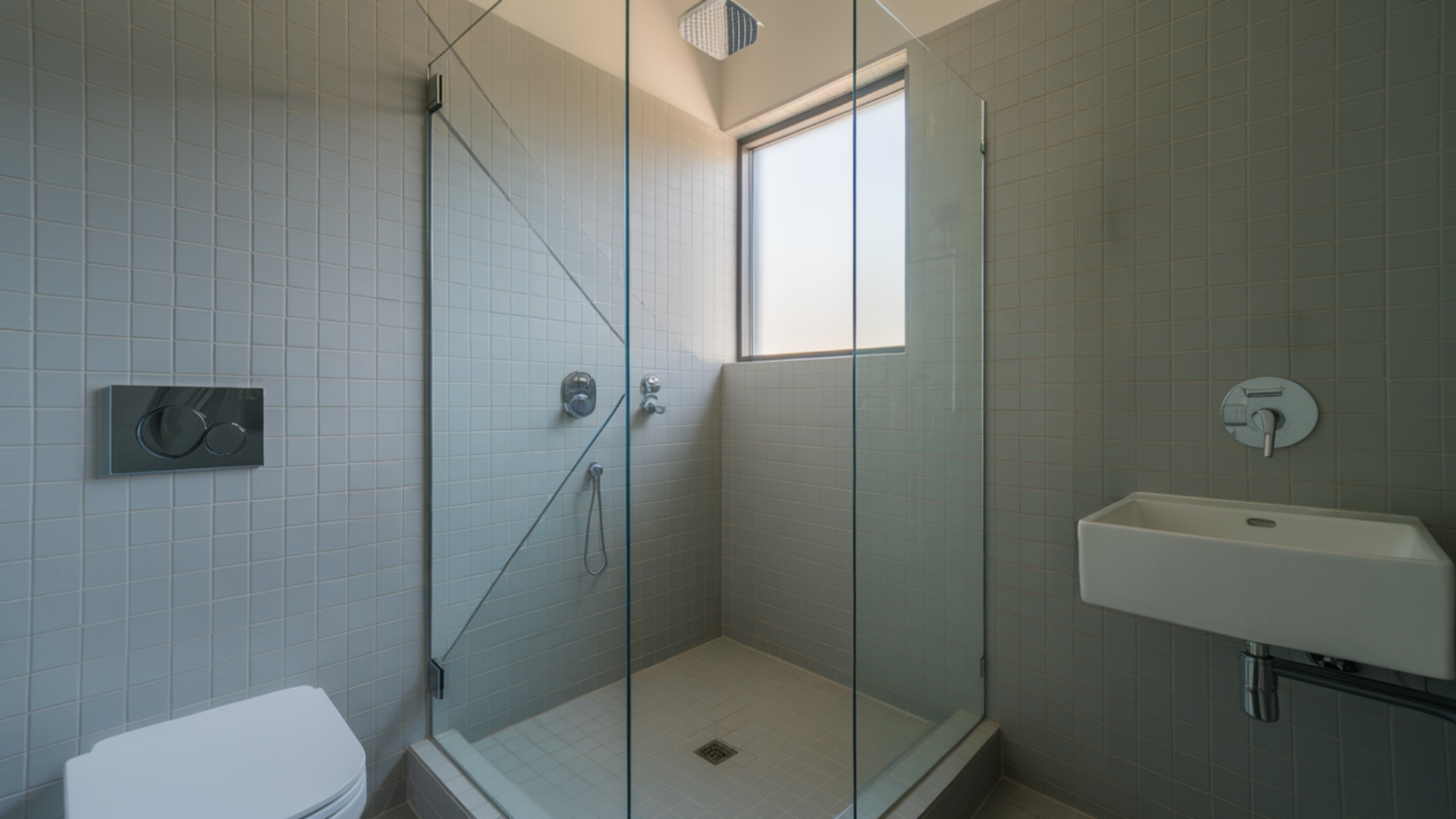 corner diagonal door small bathroom walk in shower idea