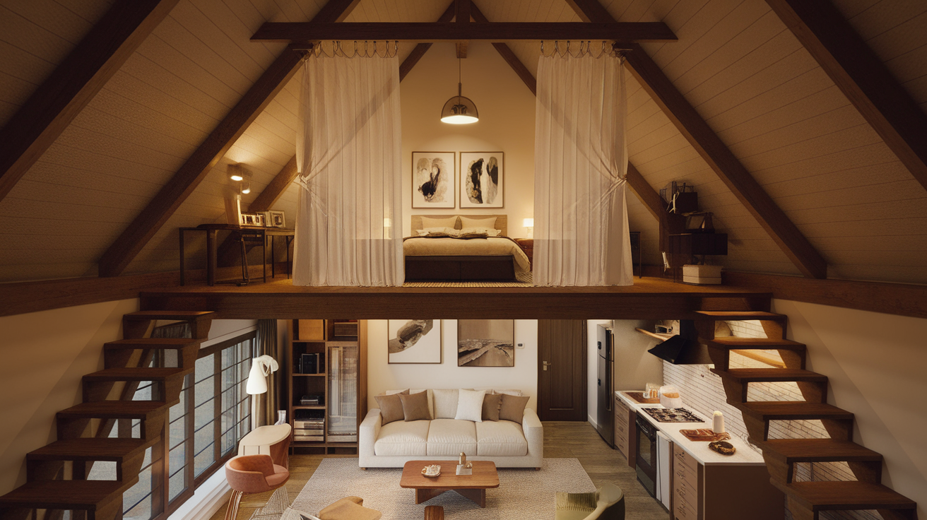 curtain or sliding door for loft privacy tiny house interior