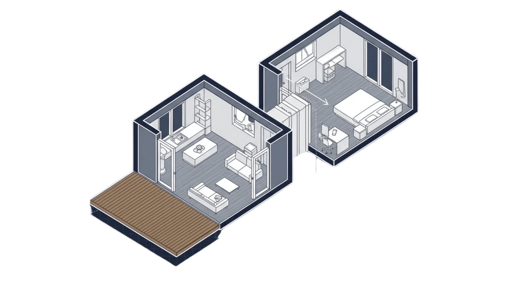 expandable modular wing layout tiny home layout