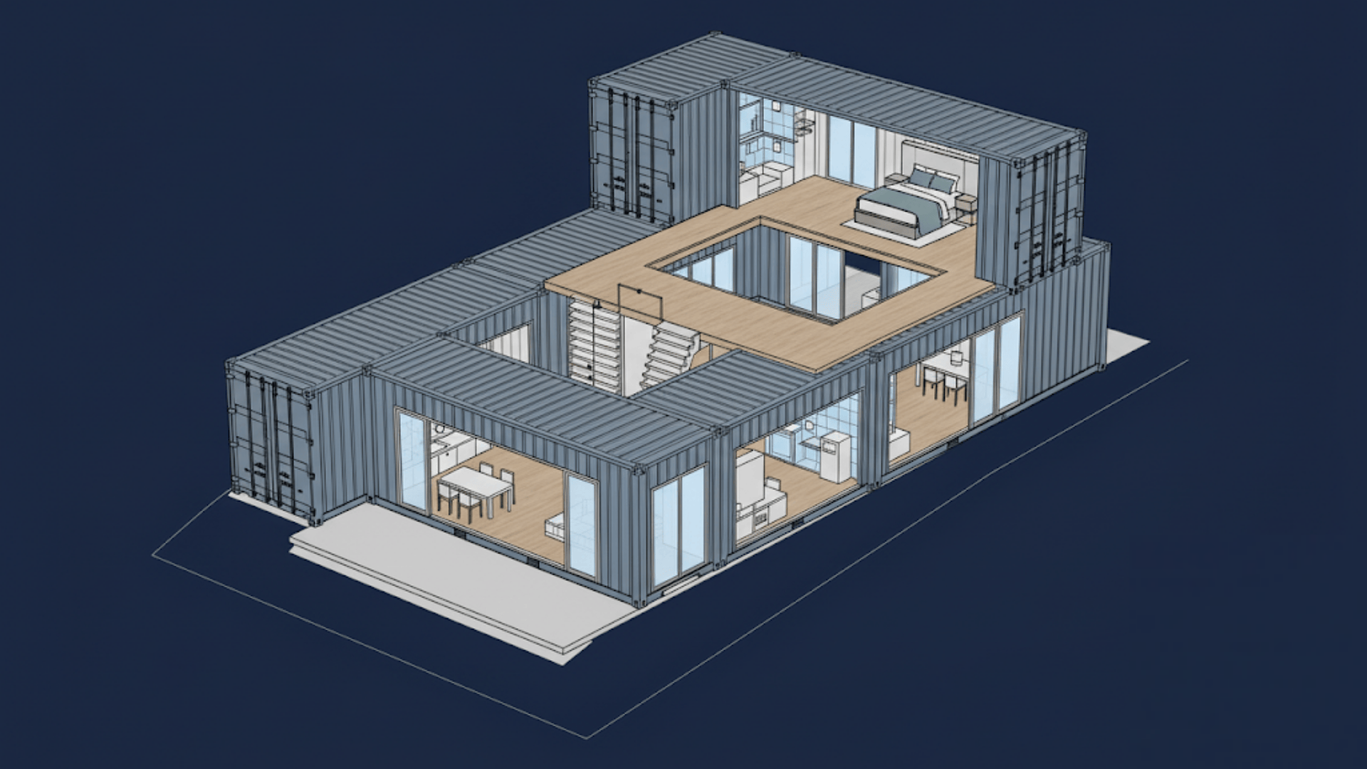five container split level house