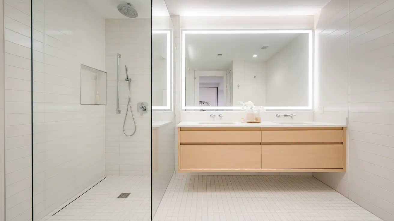 floating vanity layout small bathroom walk in shower idea