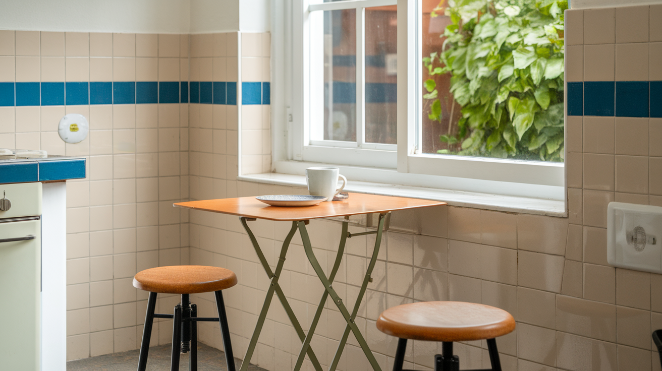 fold down breakfast bar under window tiny house interior