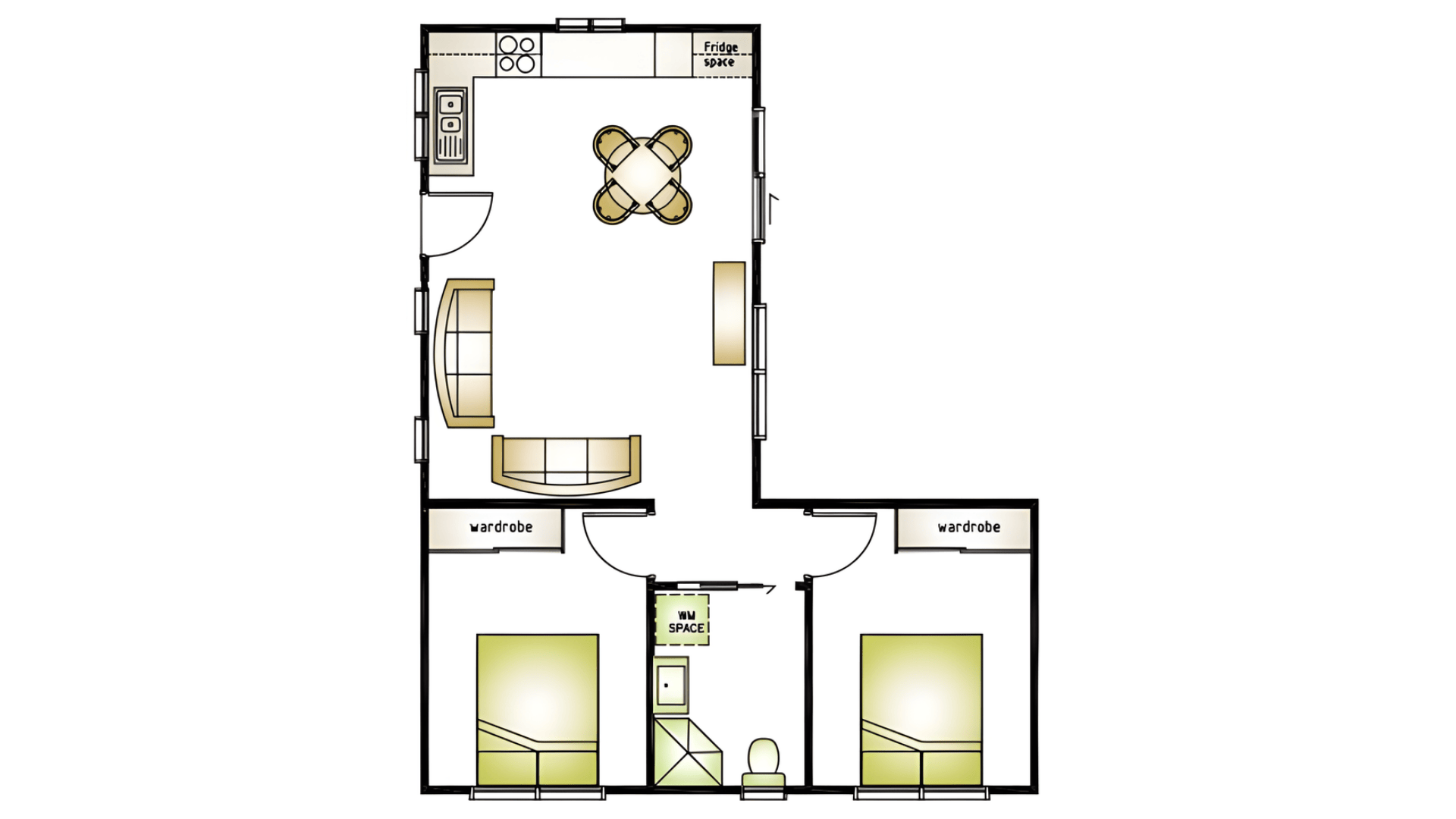 l shaped mini home layout two bedroom tiny home layout ideas