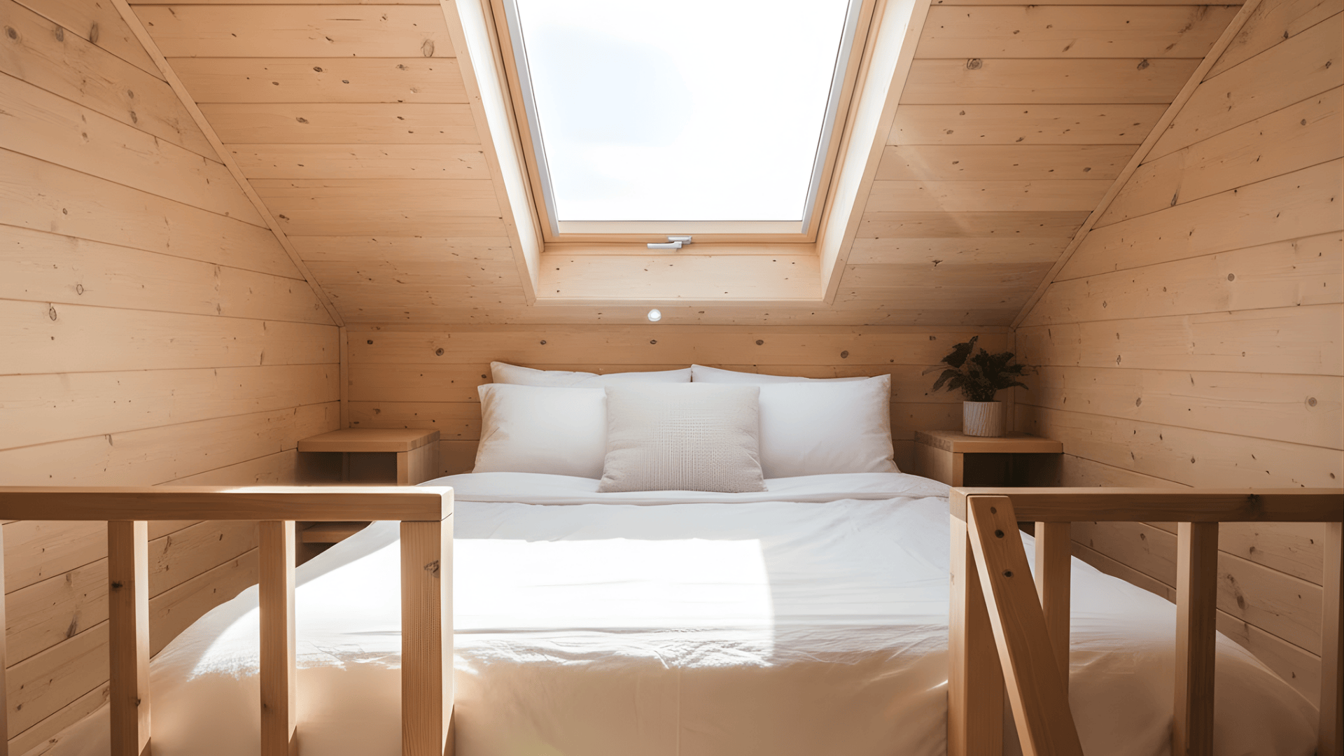 loft bedroom with skylight tiny home interior design ideas
