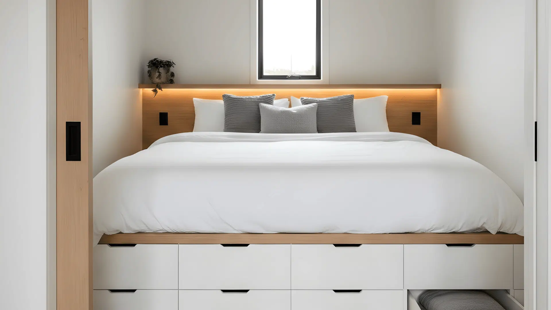 main floor bedroom with sliding doors tiny home interior design ideas