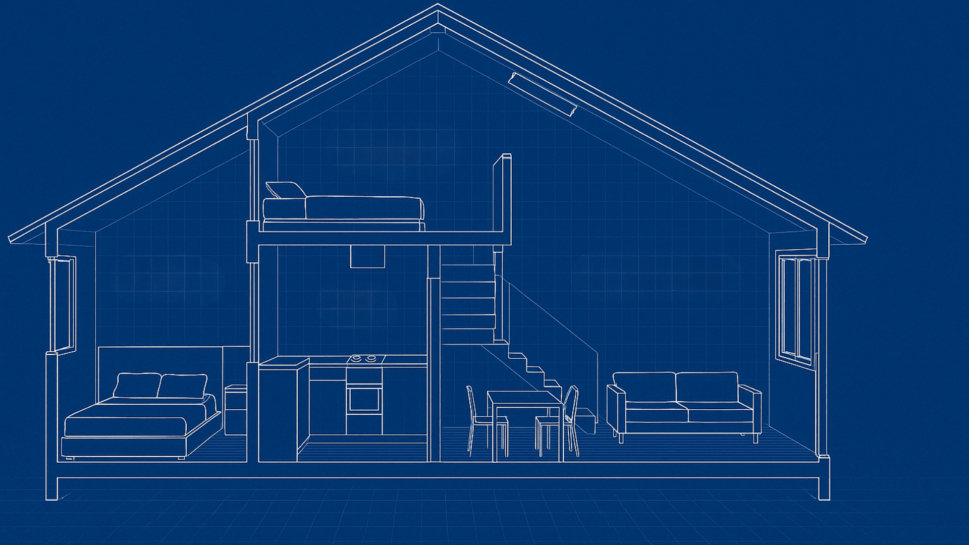 mezzanine ground floor bedroom combo tiny home layout.