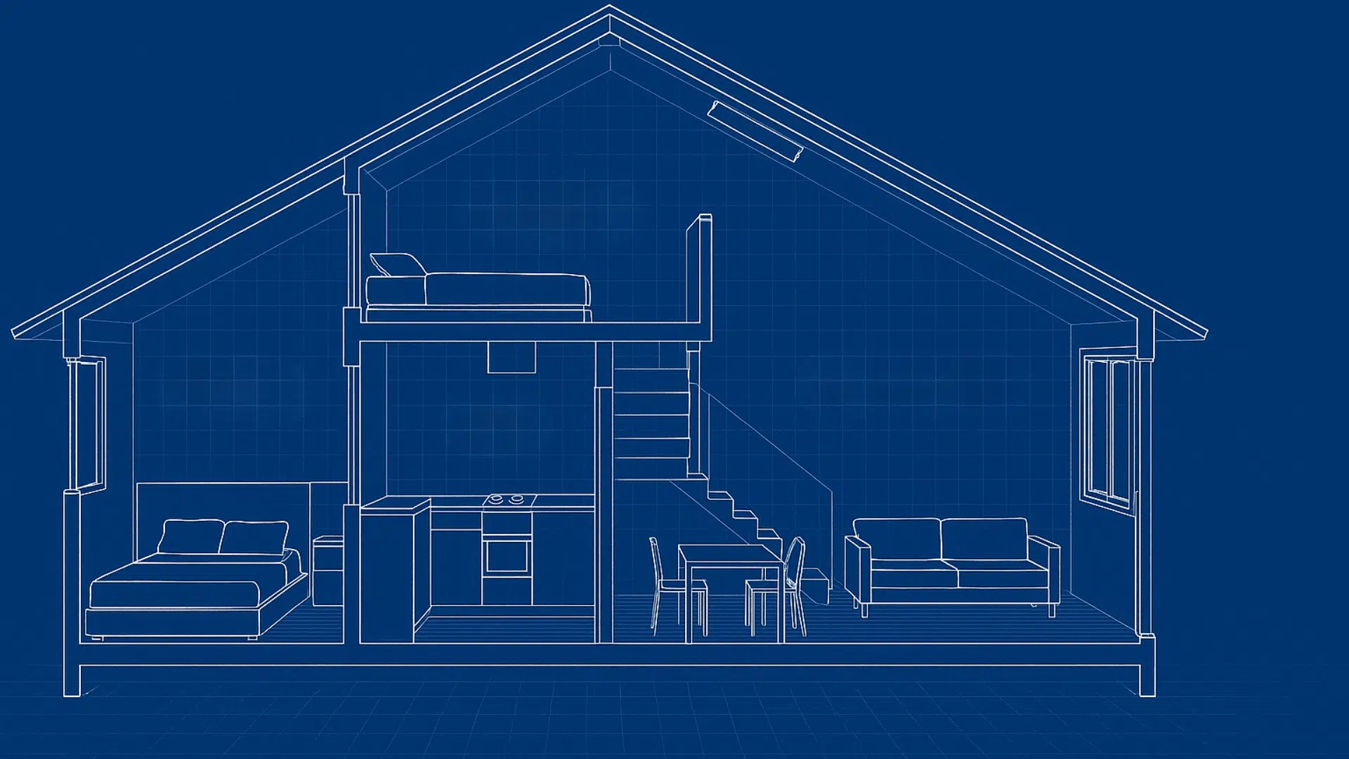 mezzanine ground floor bedroom combo tiny home layout.