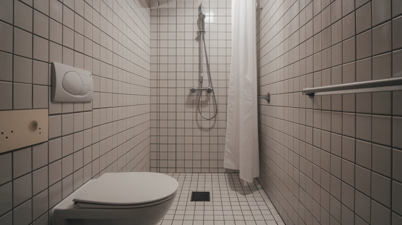 mini corner wet zone small bathroom walk in shower idea