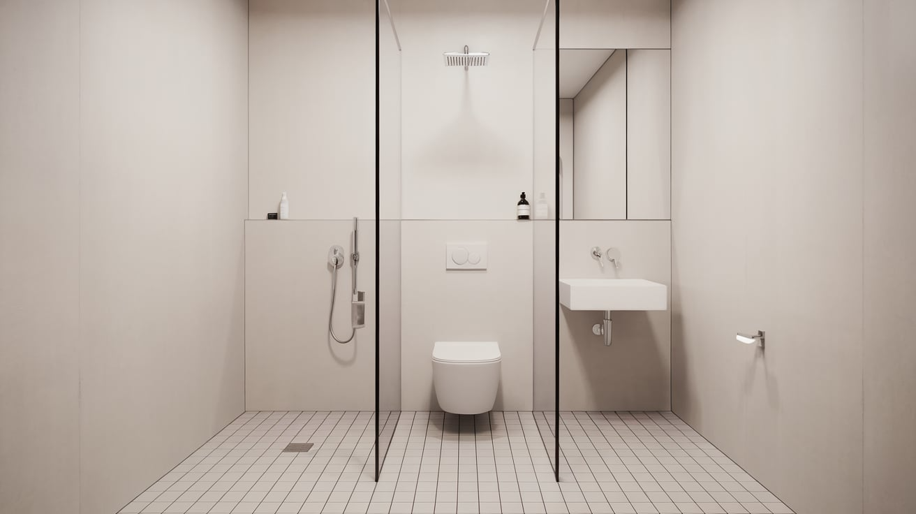 open ended half wall small bathroom walk in shower idea
