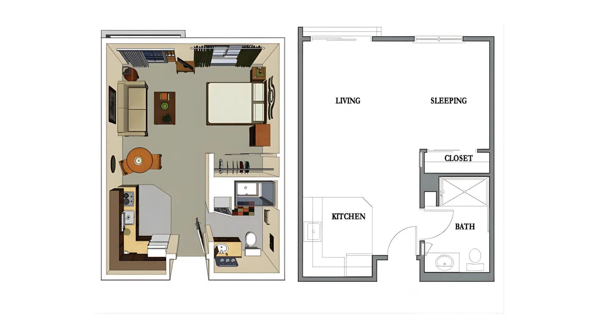 open plan studio tiny house floor plan