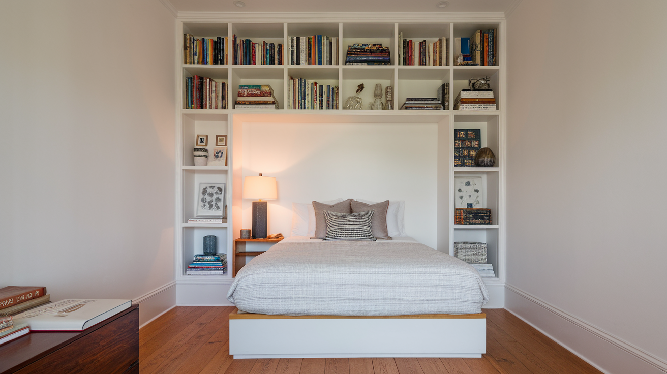 over bed shelf or wall niche tiny house interior