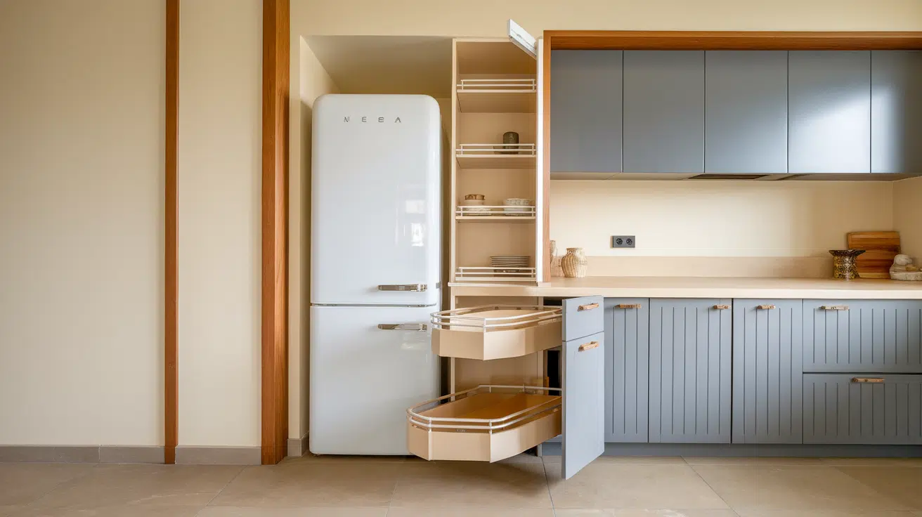 pull out pantry in narrow gap tiny house interior