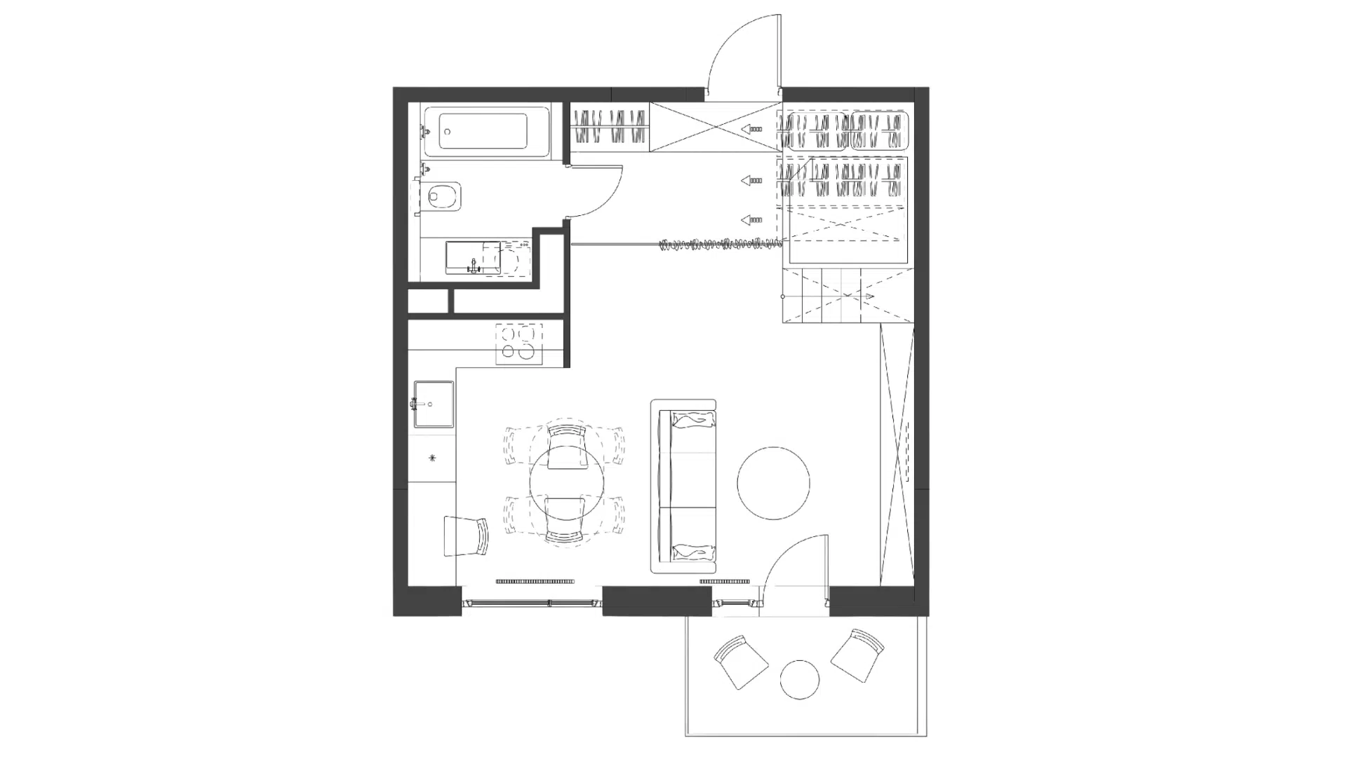 raised platform bed tiny house floor plan