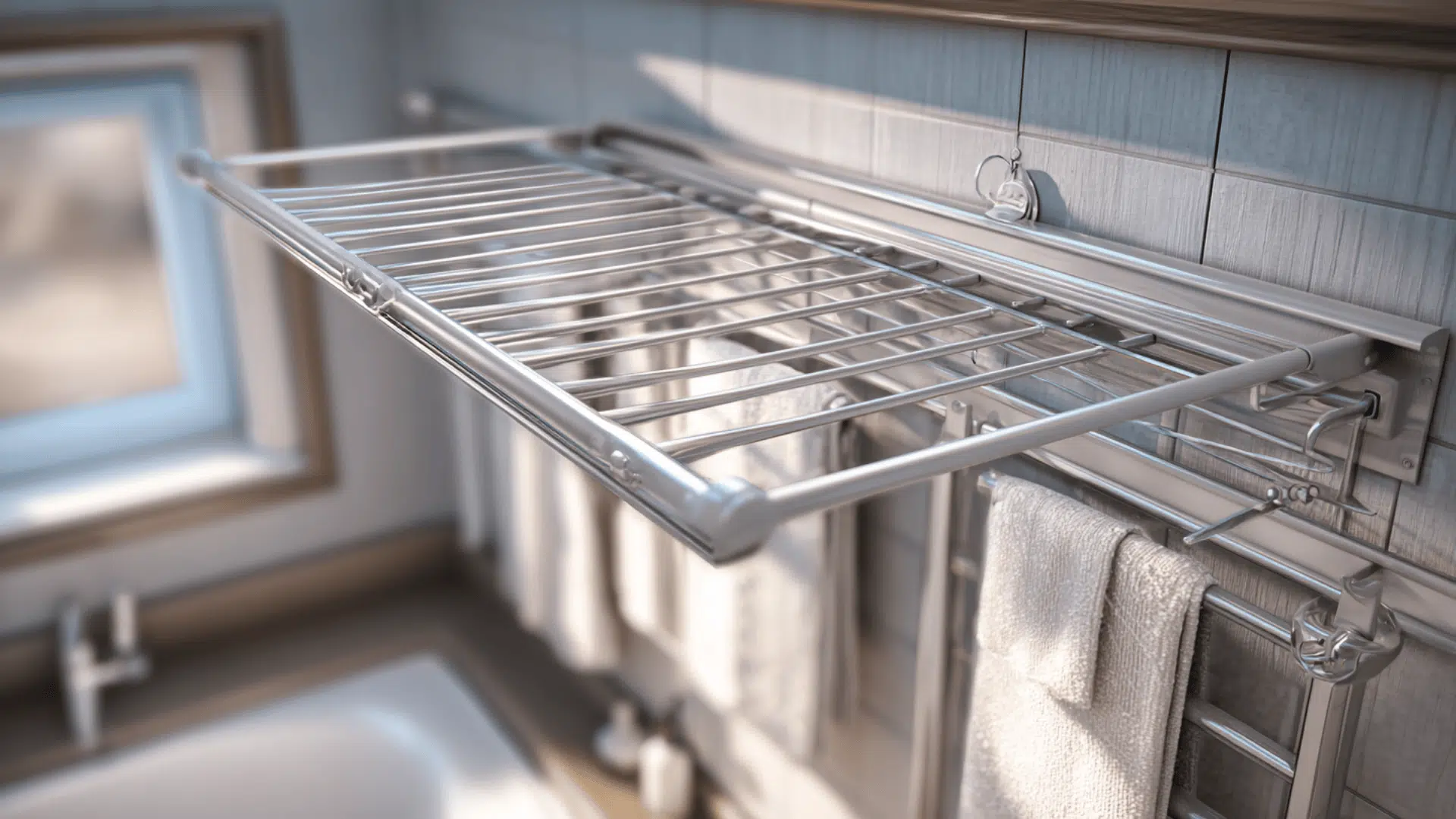 retractable drying rack above sink or tub for studio apartment storage ideas