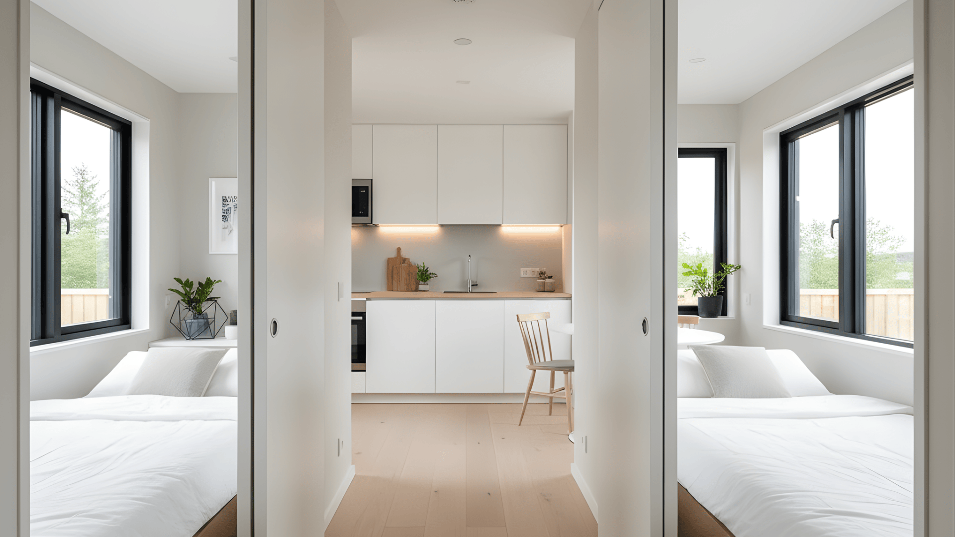 side by side ground layout two bedroom tiny house designs