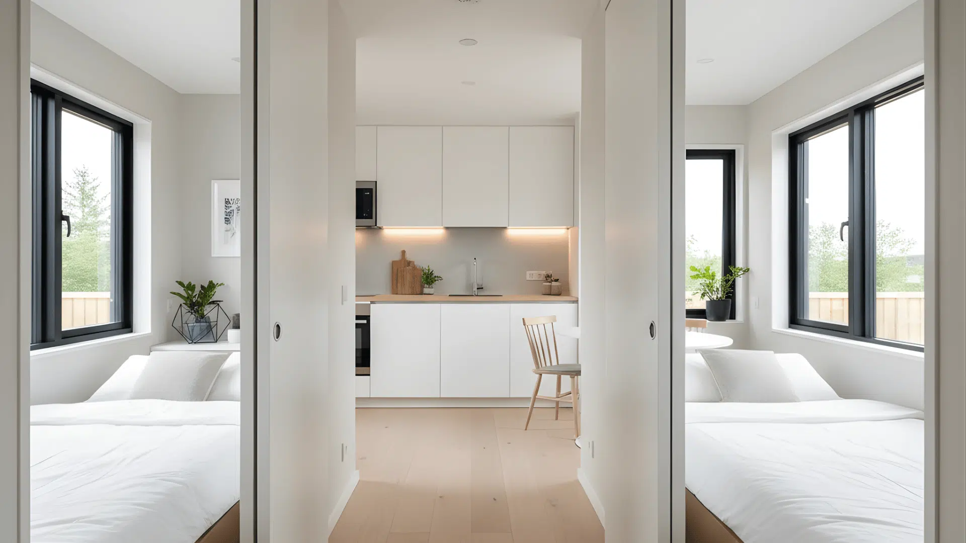 side by side ground layout two bedroom tiny house designs