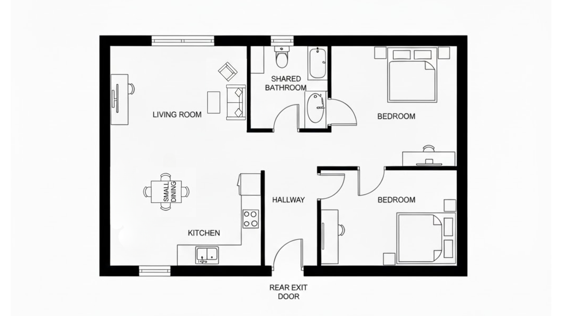side by side two bedroom cottage small house floor plans
