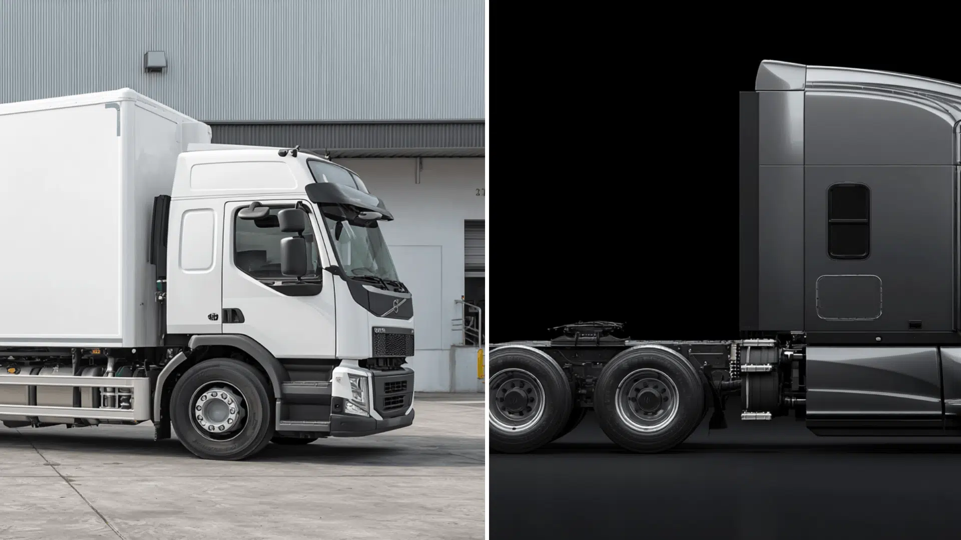 side by side view of a straight and semi truck