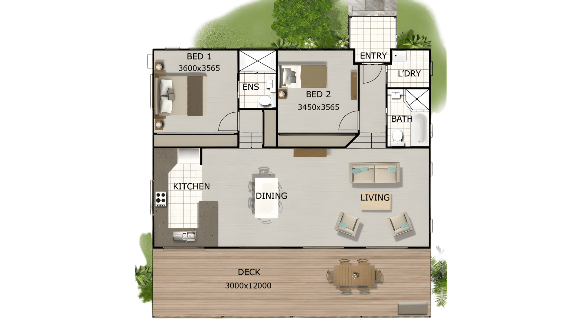 split bedroom design with mid level landing tiny home layout