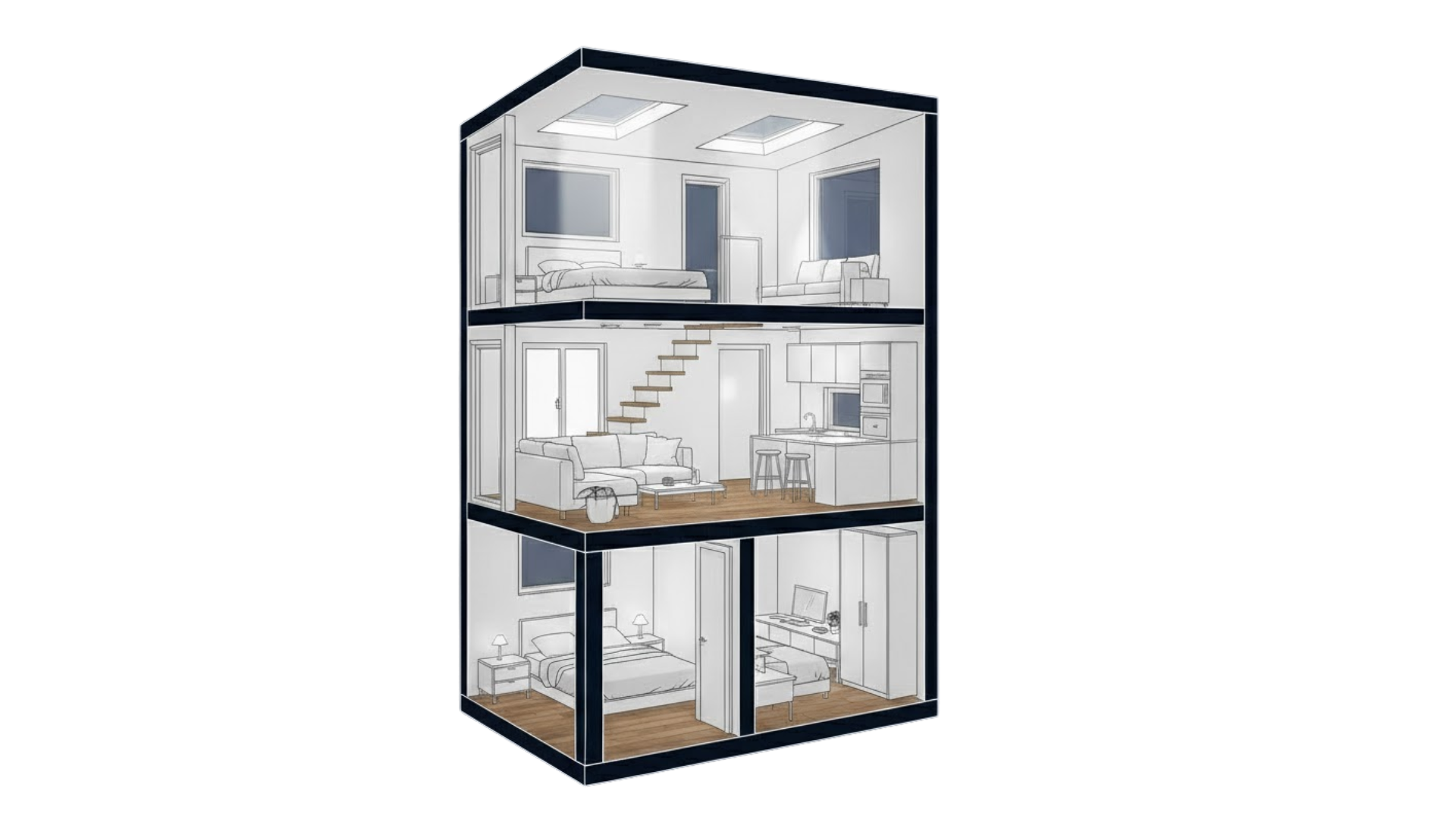 split level half floor bedrooms two bedroom tiny home layout