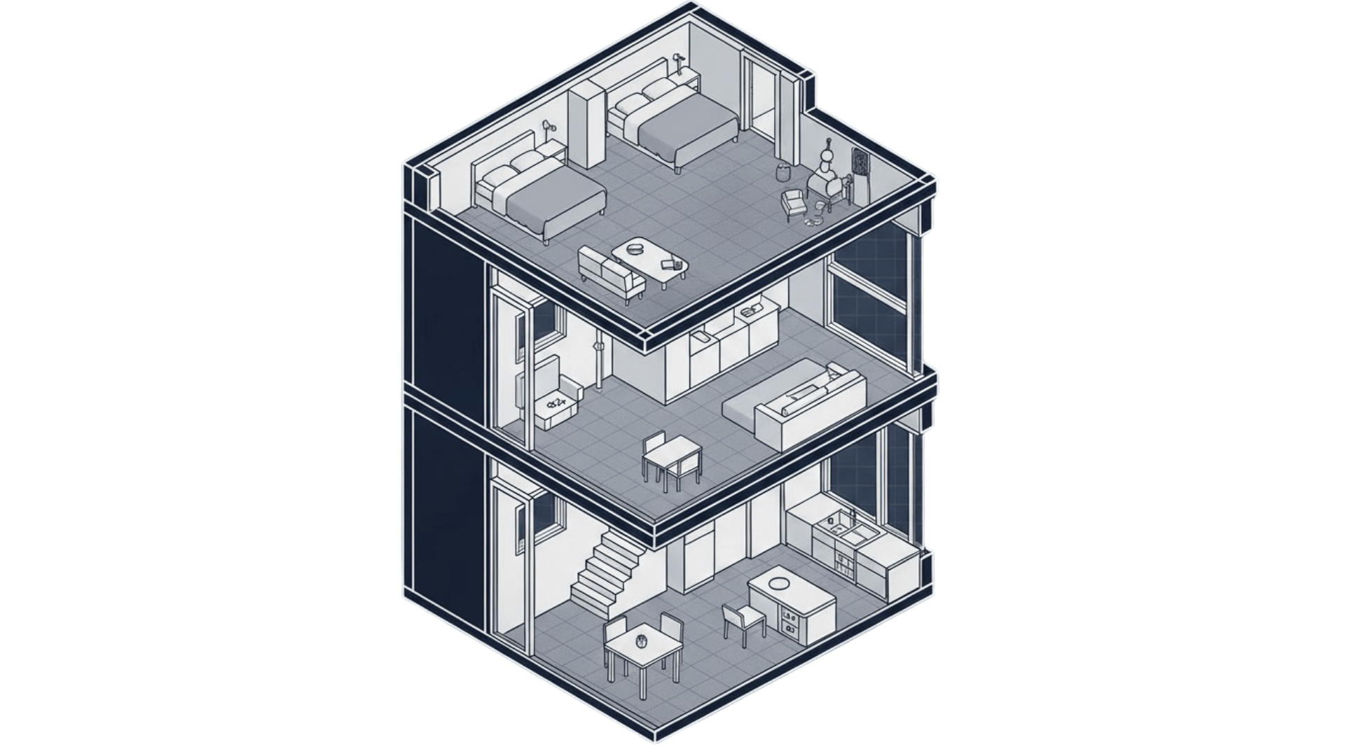 stacked modular box design tiny home layout