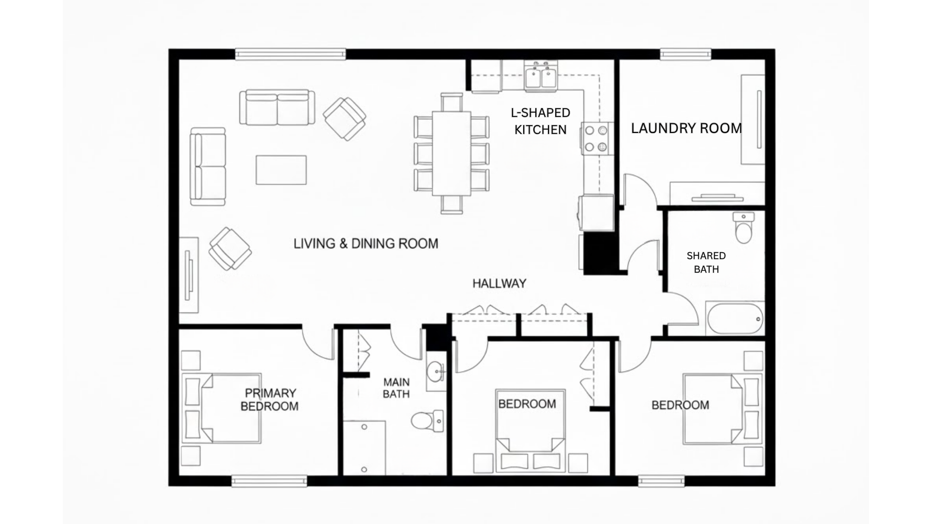 three bedroom compact ranch small house floor plans