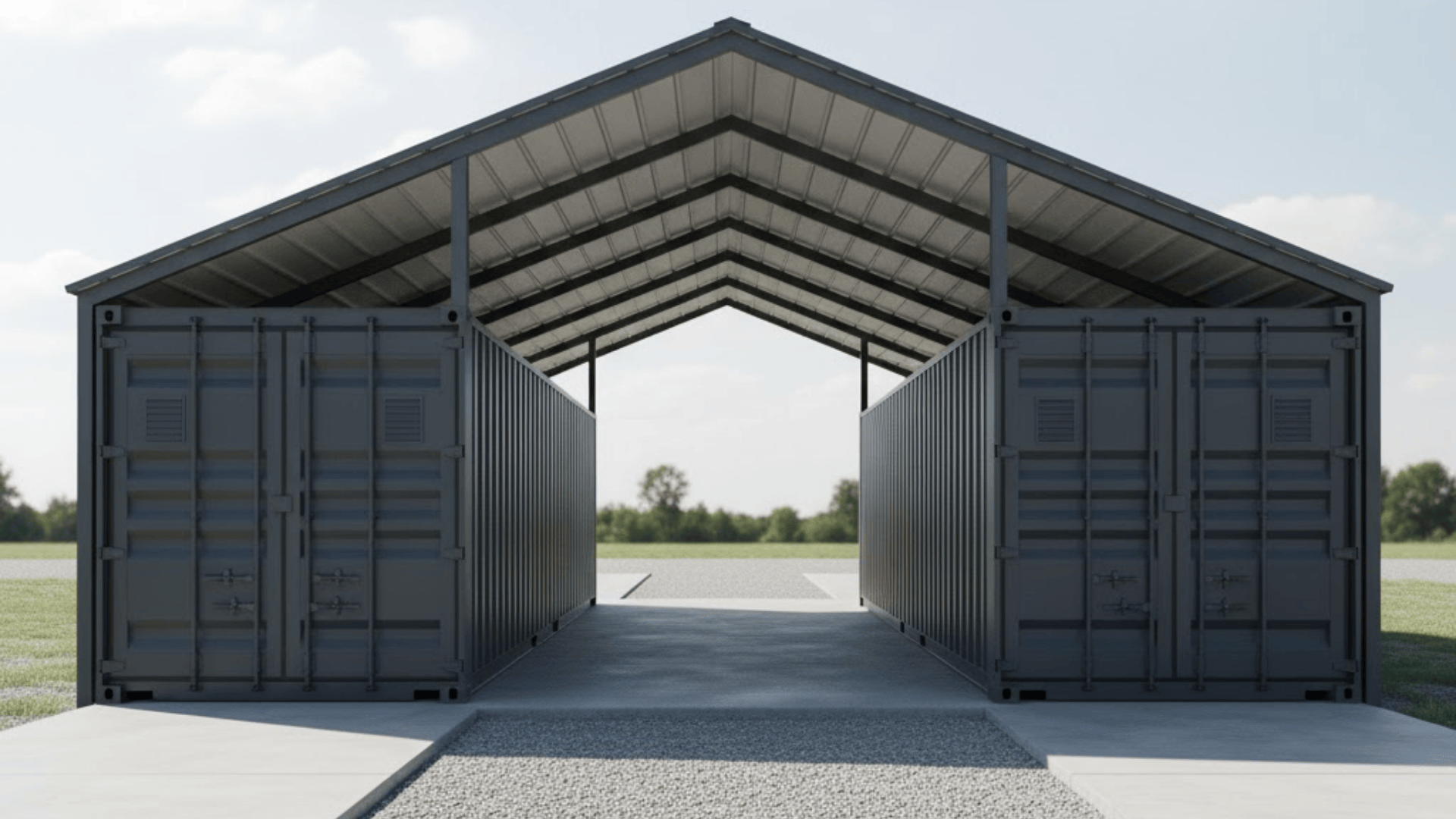 two container barn with central roof