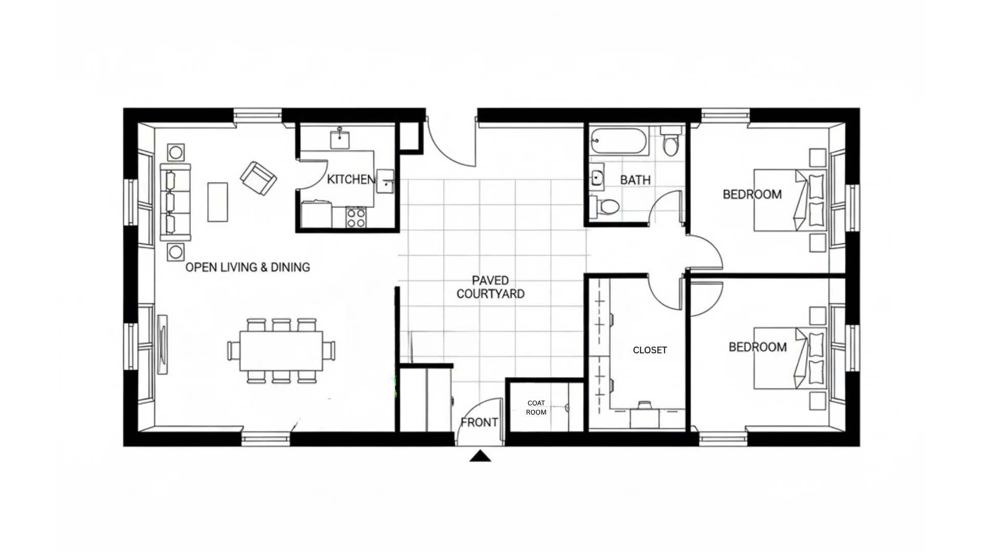 u shaped courtyard small house floor plans