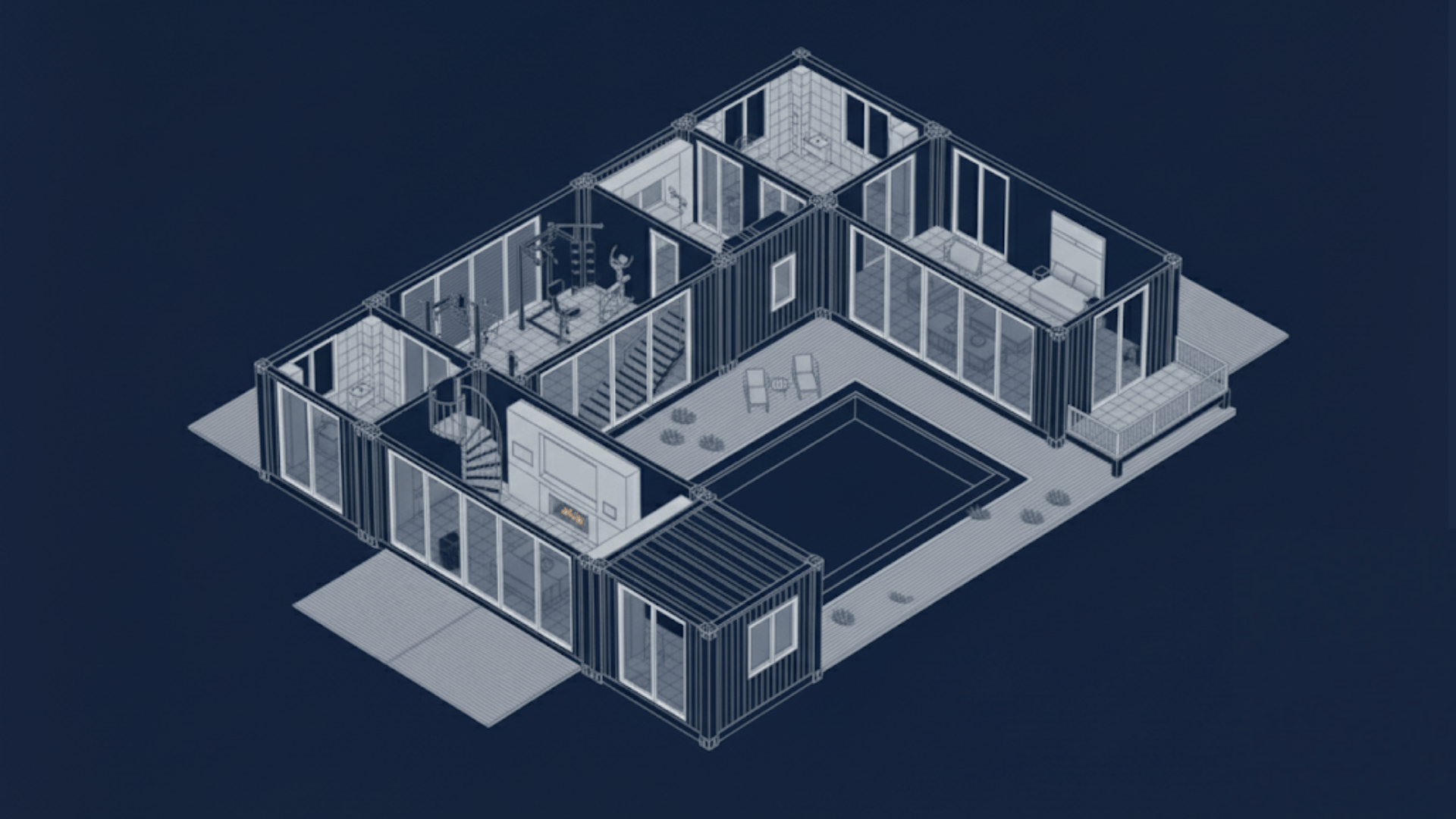 u shaped six container home