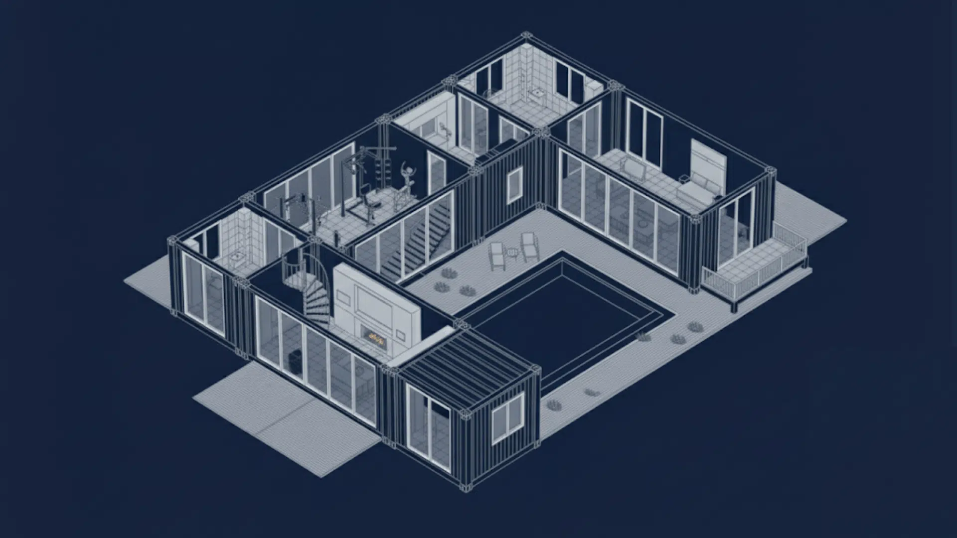 u shaped six container home