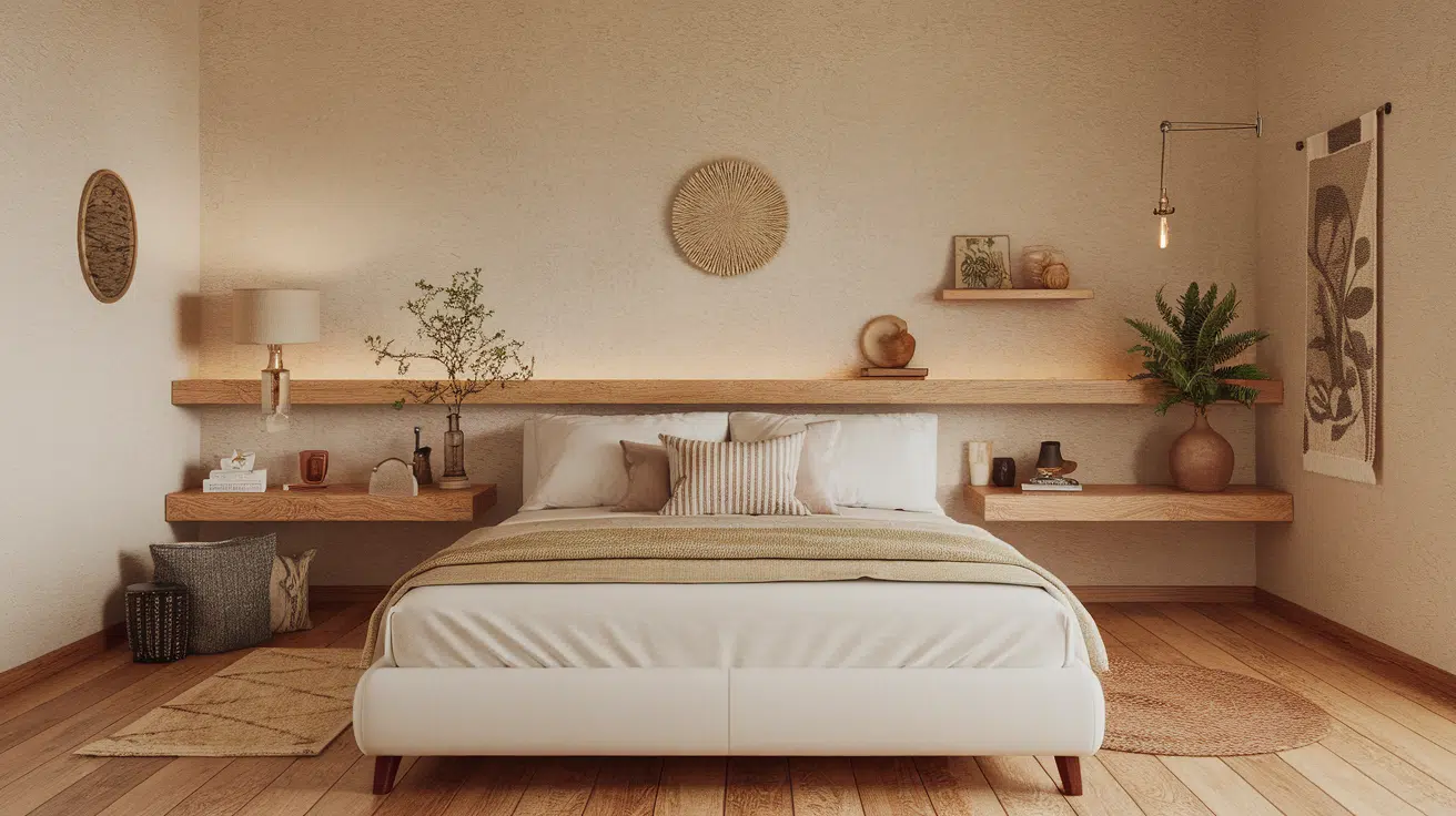 wall ledges as minimal nightstands tiny house interior