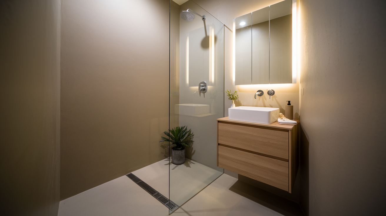 wet room style small bathroom walk in shower idea